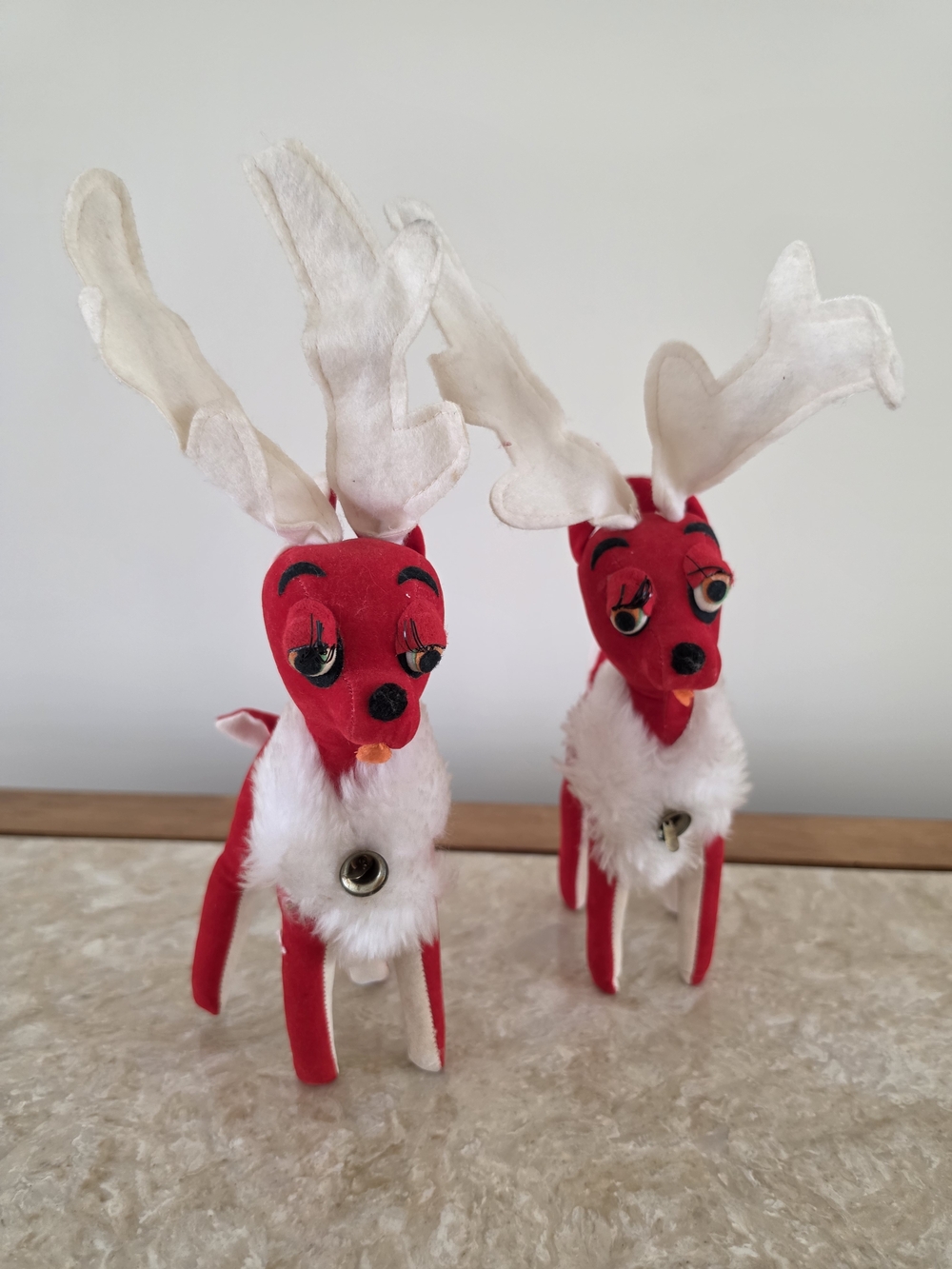2 Vintage Retro Herman Peckers Red Velvet Reindeer Christmas Holiday Plush Decor